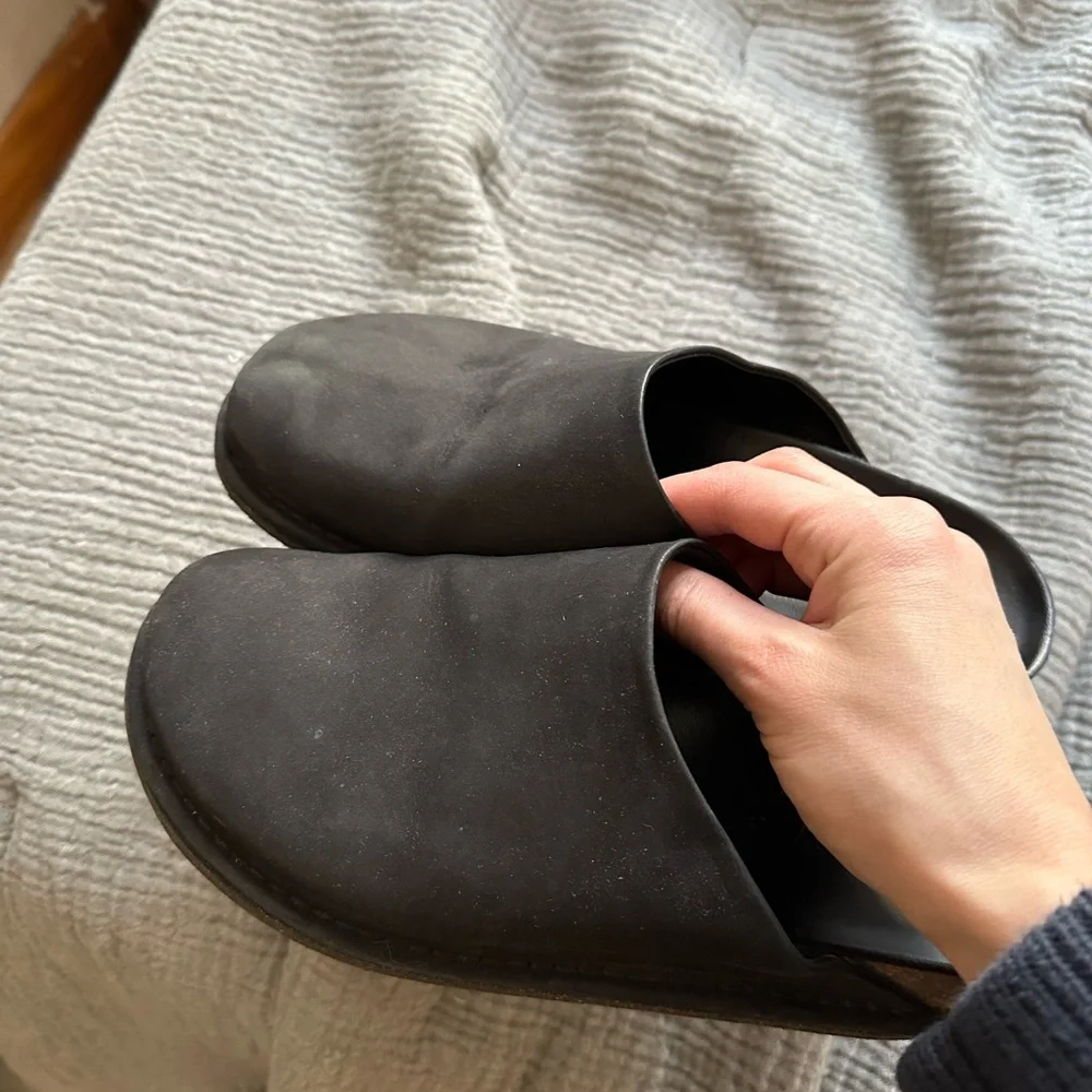 JENNI KAYNE Oiled Leather Moc Clogs Black Size 38 - Picture 2 of 8